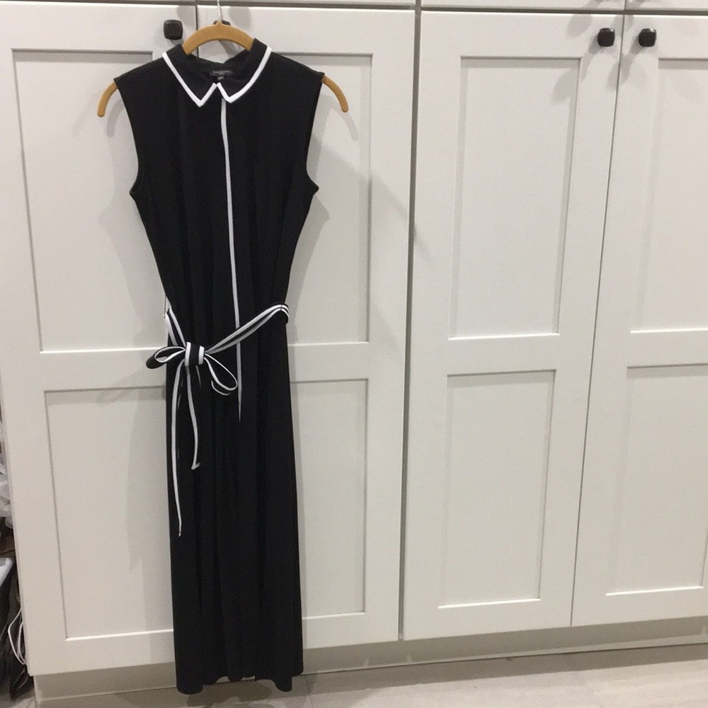 NWOT Talbots small petite black midi dress, side slits, fitted